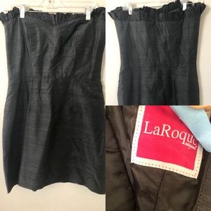 Black Raw Silk Dress 4/6 - sweetheart neckline